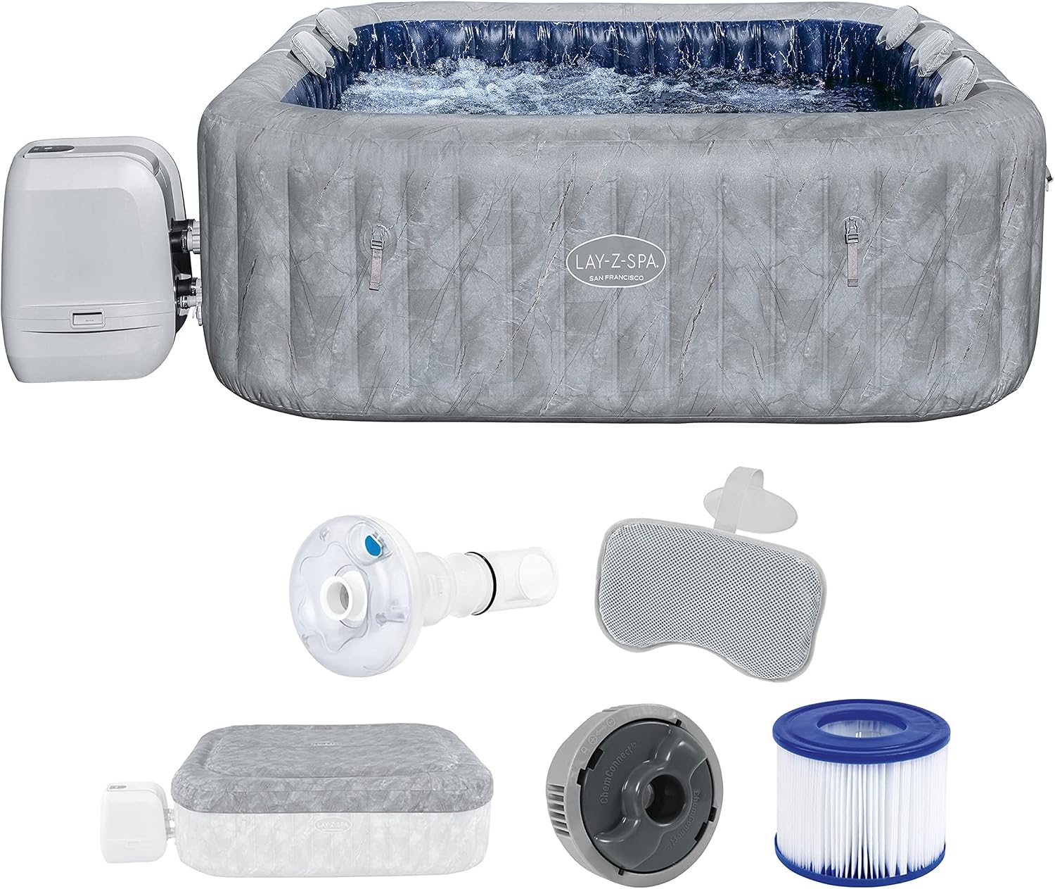 Bestway 6001Q Vasche idromassaggio, Minipiscina idromassaggio gonfiabile San Francisco Lay-Z-Spa AirJet con app