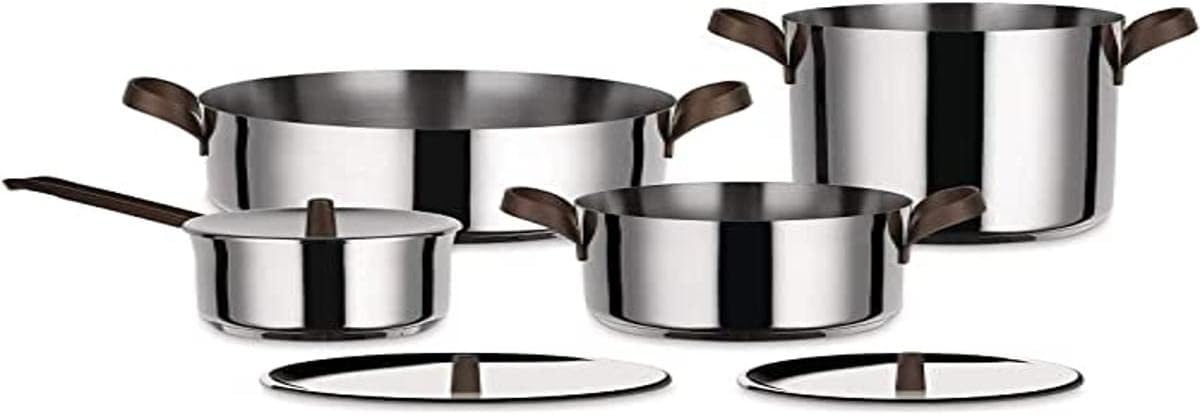 Alessi PU100S7 Set di pentole, 7 Pezzi, 10 con Rivestimento in PVD Marrone, Edo - in Acciaio Inossidabile 18