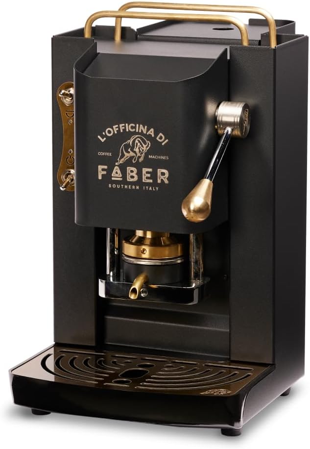 FABER COFFEE MACHINES Macchina da caffè, Modello Pro Deluxe, Rifiniture ottonato, Pressacialda in ottone regolabile