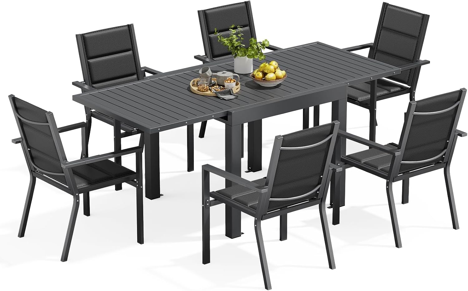 Set da pranzo, Grigio Scuro, 6 Persone Set Tavolo e Sedie Da Giardino In Alluminio, Set Da Giardino Esterno, Devoko 80-160CM