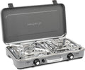 Fornelli, Fornello a gas DEVIL KOOKMASTER GP - Doppio bruciatore di 2,4 kW, accensione piezoelettrica, con piastra liscia, rigata, BRUNNER