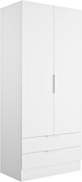 Armadio, per Camera da letto, Colore Bianco, della Linea ESPRESSO con 2 Ante e 2 Cassetti, (LxAxP) 81,9x184,4x46,3 cm, Contenitore, Composad