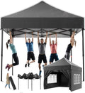Gazebo, per giardino, campeggio, 3 x 3 impermeabile, protezione UV 50 +, stabile, resistente all'inverno, altezza regolabile, nero, Devoko 210D