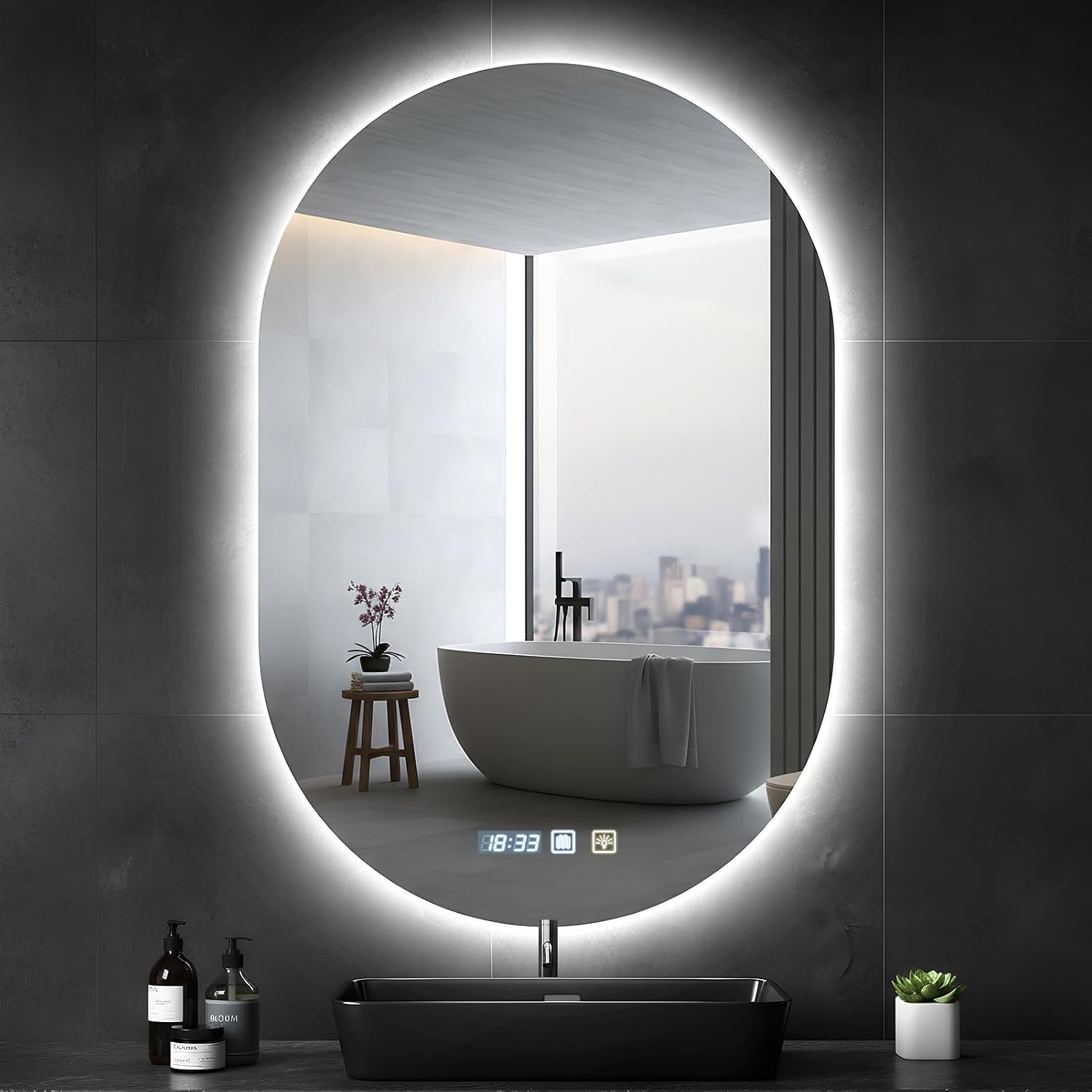 Hondony Specchi da parete, Specchio Bagno con Luce, con illuminazione, con interruttore touch, anti-appannamento, a risparmio energetico