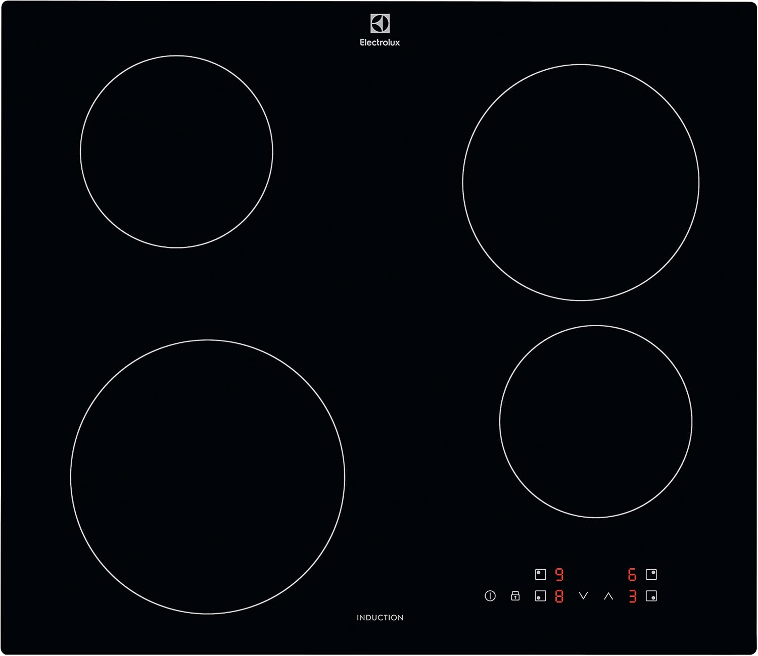 Electrolux EIB60424CK Piano cottura, Serie 300 a Induzione da Incasso, 4 Fuochi Rapidi, 590×520 mm, Comandi SliderTouch, Sicuro e Facile da Pulire