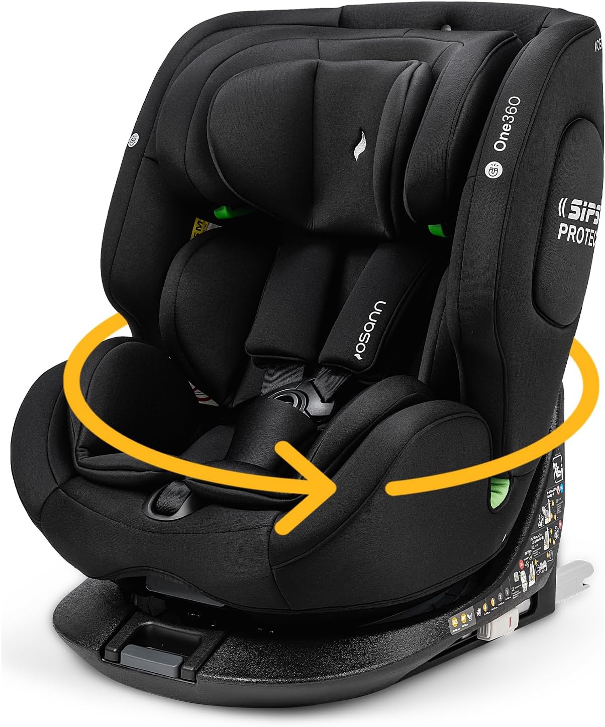 Seggiolini auto, bambini One360 Isofix rotante a 360° - 40-150 cm - Da 0 a 12 anni - Gruppo 1, rivolto all'indietro, in avanti, 3 - Nero, Osann R129