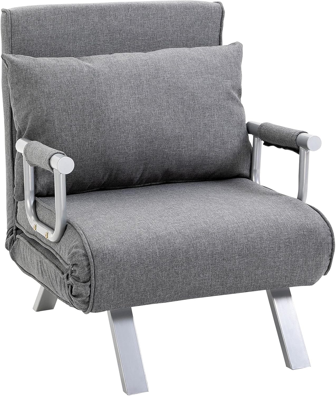 HOMCOM Poltrone relax et chaise longue, 65x69x80 cm, Divano Letto Singolo Pieghevole per Soggiorno e Salotto in Lino e Metallo, Grigio Chiaro