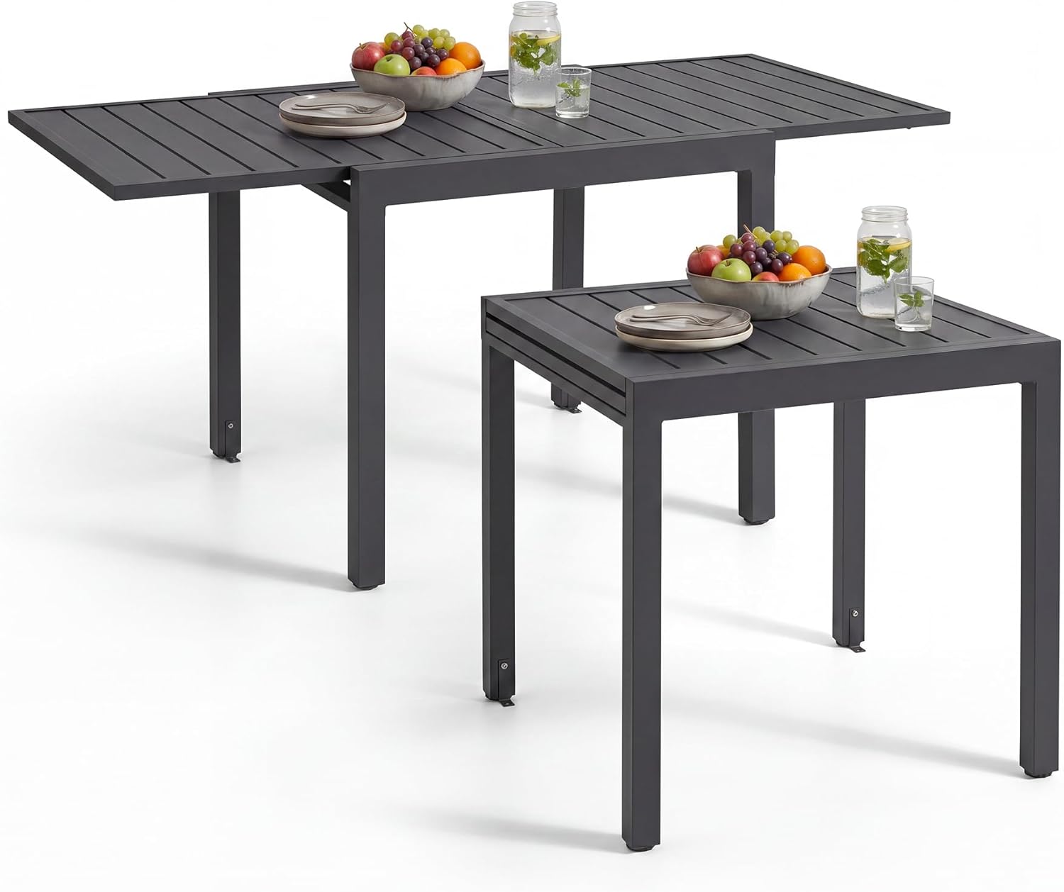 tectake Tavoli standard, 160 x 80 x 75 cm, Piano a Doghe, ® Tavolo da Esterno Allungabile in Alluminio, Tavolo da Pranzo 4-6 Persone - Grigio Scuro