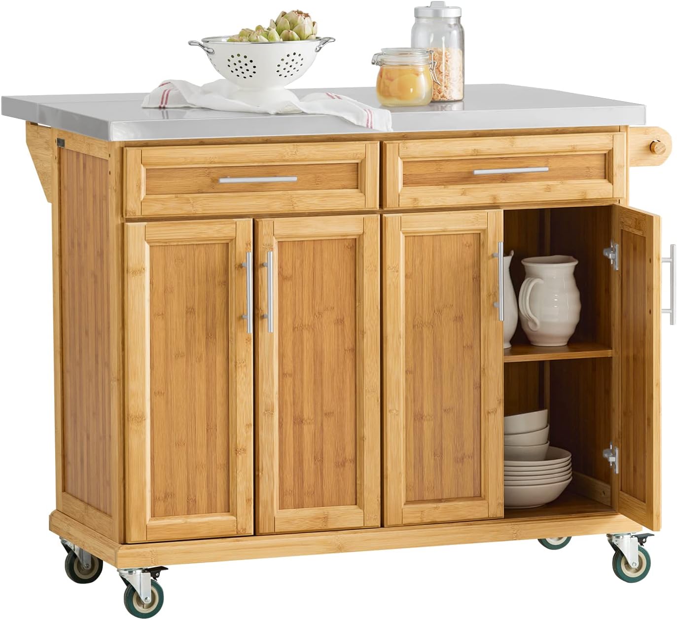 Credenza, Carrello Cucina con Ruote Isola Cucina con Piano di Lavoro Estensibile, SoBuy FKW69-N
