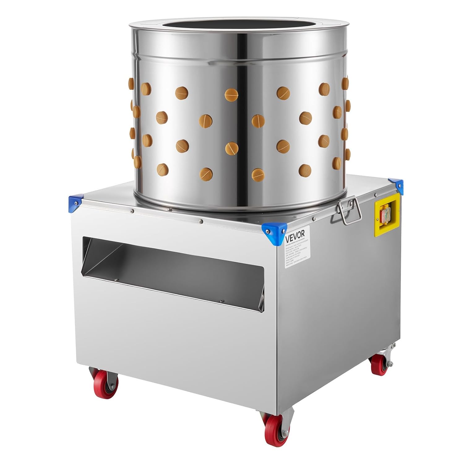 VEVOR Mangiatoie per pollame, Spiumatrice per Rimozione Piume di Pollo Tamburo da 500 mm 2 CV, con 106 Dita Morbide e Ruote di Trasporto