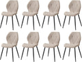 GrandCA HOME Sedie, da Pranzo Imbottite, Cuscini in Tessuto a Rombi, Beige-R, da Cucina Nordiche con Gambe in Metallo, Set di 8 da Pranzo