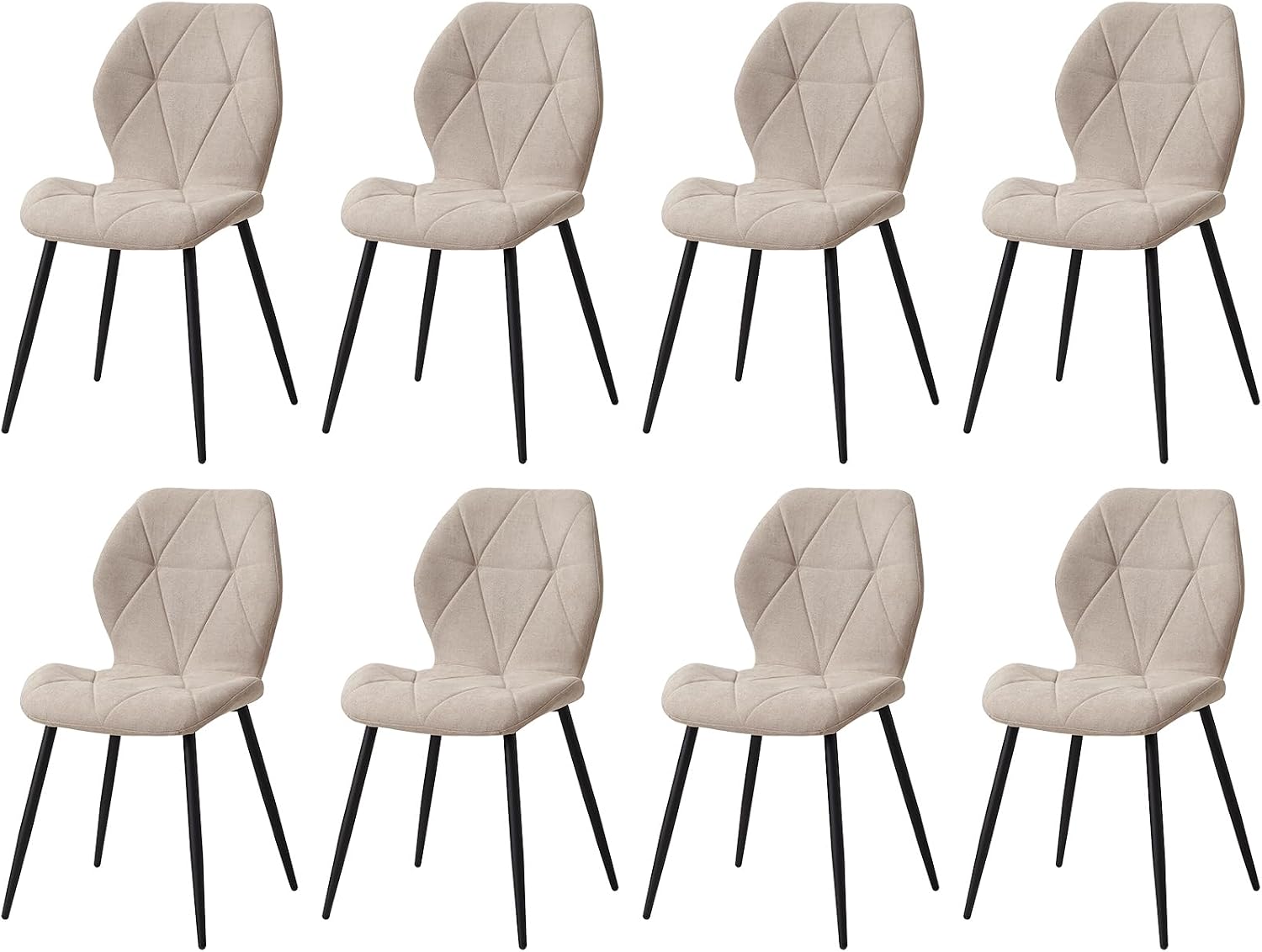 GrandCA HOME Sedie, da Pranzo Imbottite, Cuscini in Tessuto a Rombi, Beige-R, da Cucina Nordiche con Gambe in Metallo, Set di 8 da Pranzo
