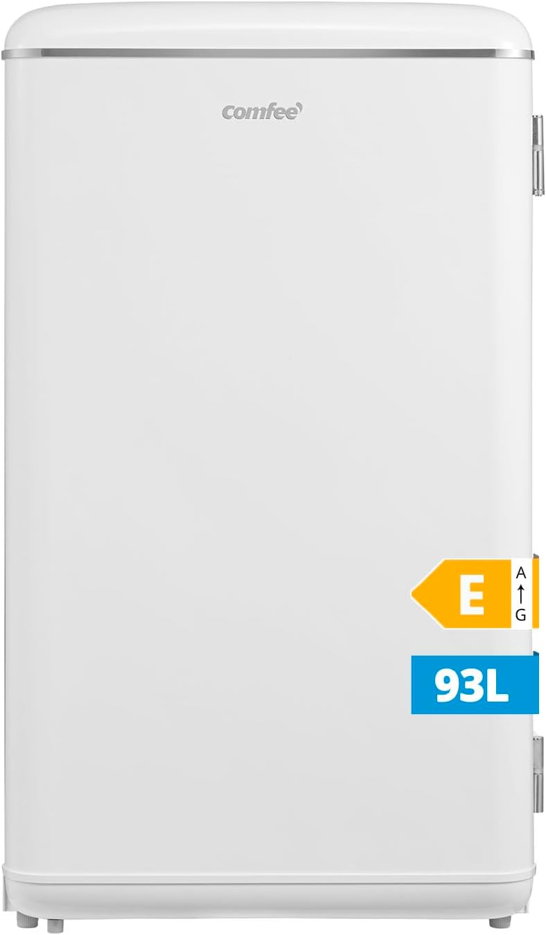 COMFEE' RCD93WH2EURT Mini congelatori, Design retrò, Mini frigo da tavolo, Termostato regolabile, Silenzioso, ufficio e hotel, Adatto per casa