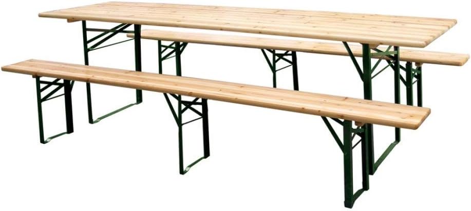 TATA LINDA Set mobili da giardino, Richiudibile, Ideale per Arredo da Esterno, Tavolo e Panche in Legno e Acciaio, Spessore Legno cm. 2.6