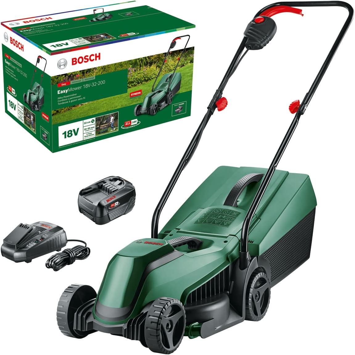 Bosch 18V-32-200 Tosaerba, 18 Volt System, in confezione di cartone), a batteria EasyMower 18 V-32-200 (1 batteria da 4,0 Ah