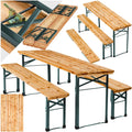 Set da pranzo, Struttura in Acciaio, Tavolo e Panche da Esterno con Comodo Schienale, Cerniere Robuste, ® Set 3 Pezzi da Birreria, tectake