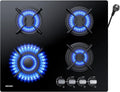 WEHIMO Piano cottura, a Gas 4 Fuochi da Incasso, 60 cm, 7800 W, Protezione Flame-Out, Gas Naturale, Propano, Butano, Vetro Nero