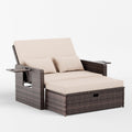 Set mobili da giardino, Poltrona Relax per Terrazzo e Balcone - Beige, Divano da Giardino in Rattan 2 Posti con Poggiapiedi, UDPATIO