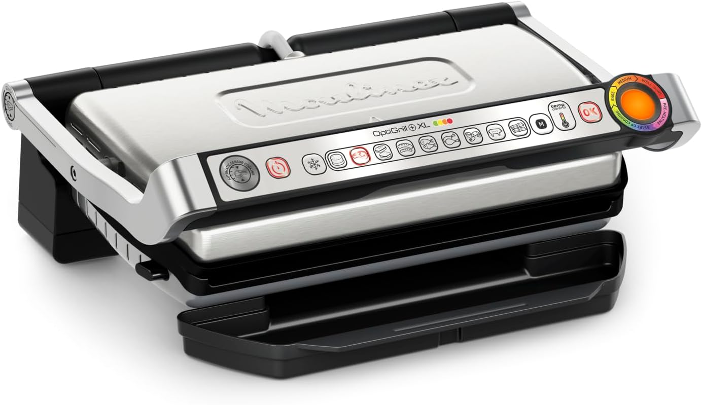 Piastre, Indicatore di Cottura e 9 Programmi Automatici, Optigrill+ XL, Pesce e Verdure, Antiaderenti, Moulinex GI722D