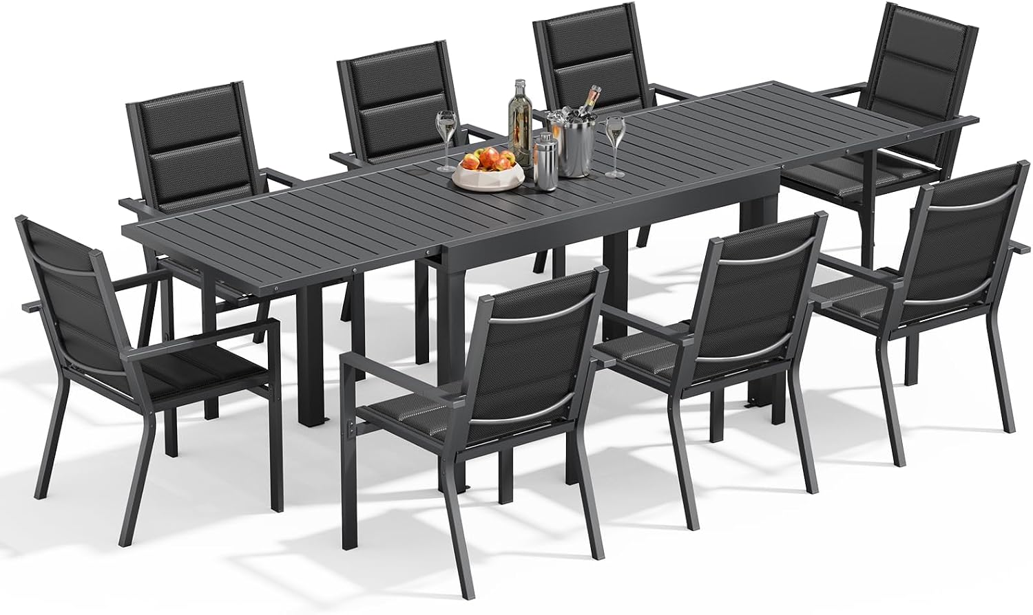 Set da pranzo, Grigio Scuro, 8 Persone Set Tavolo e Sedie Da Giardino In Alluminio, Set Da Giardino Esterno, Devoko 130-260CM
