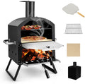 COSTWAY Forni per pizza, Copertura Impermeabile, 2 Strati, Forno per Pizza da Esterno, Forno a Legna per Pizza con Gambe Pieghevoli, Pietra per pizza
