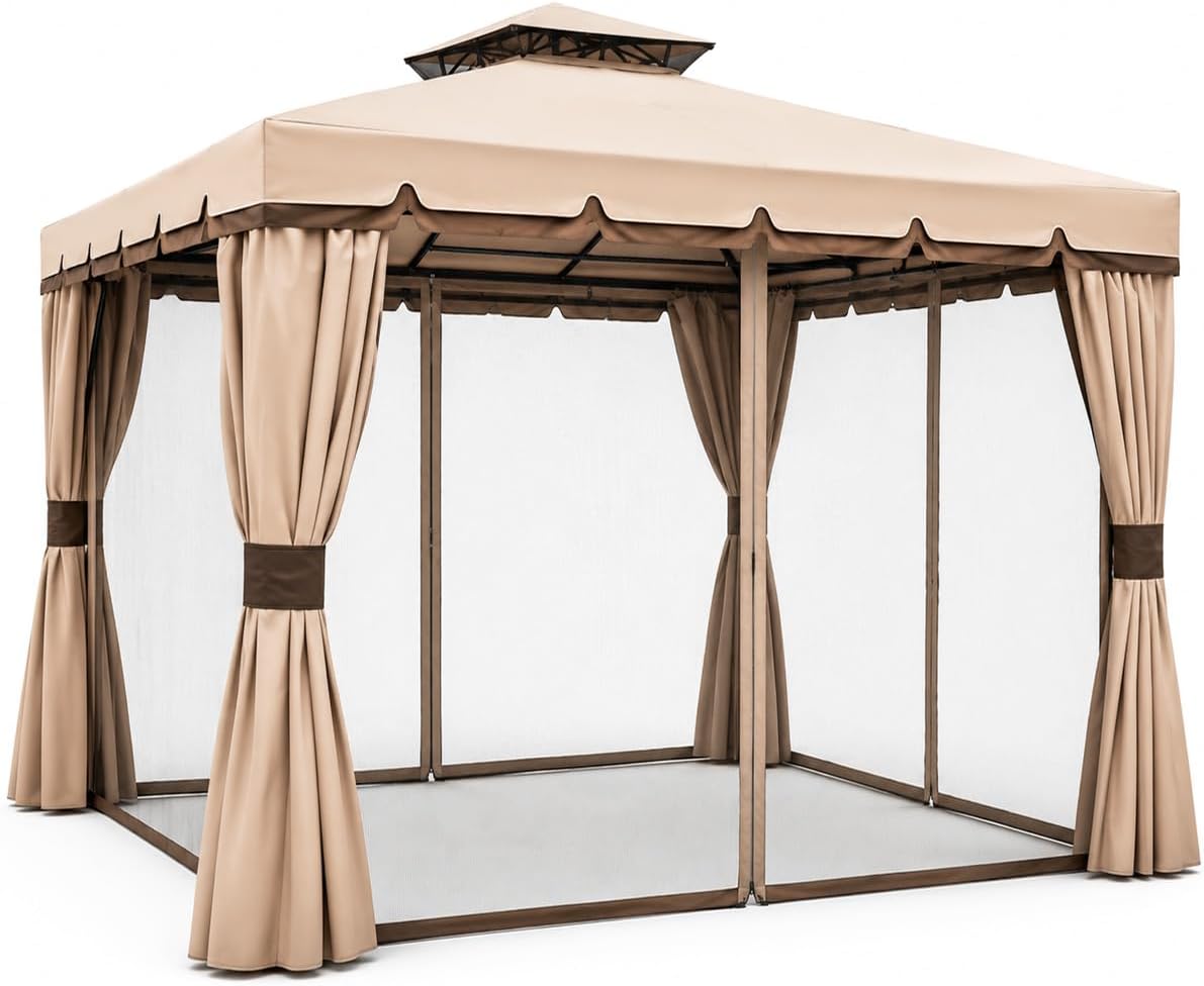 Gazebo, completo di 4 Zanzariere e 4 Teli Laterali (3 X 3 MT), da Giardino Struttura in Alluminio con Copertura Telo 400 gr, BAKAJI