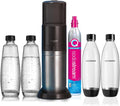 sodastream Gasatori d'acqua, 2 bottiglie in vetro da 1 L, 2 bottiglie da 1 L in plastica, riduce i rifiuti di plastica, colore nero