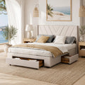 BRILVERDE Letti, letto imbottito con 3 cassetti, lino (Beige(59), letto contenitore con testiera e rete a doghe, senza materasso
