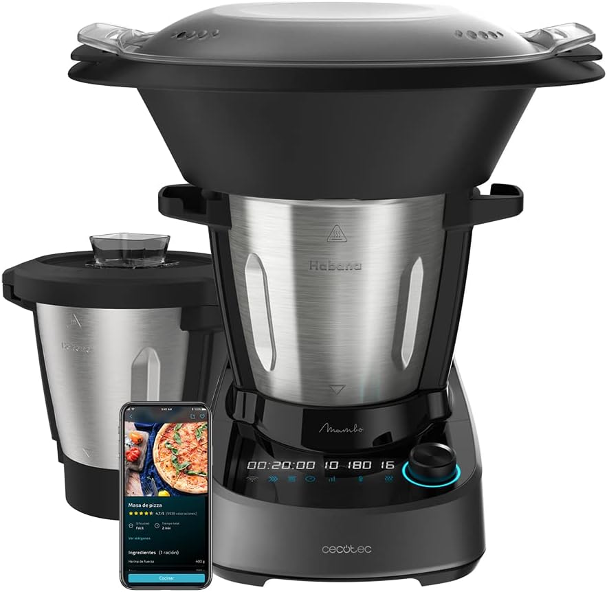 Cecotec Robot da cucina grandi, 37 Funzioni, APP, bilancia, ricettario e accessori, caraffa antiaderente Habana e caraffa da 3,3 litri in acciaio inox