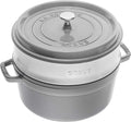 STAUB Casseruole da forno, Casseruola, Cocotte in ghisa, Tonda 26 cm, 5,2 litri, Con inserto per cottura a vapore, Grigio grafite