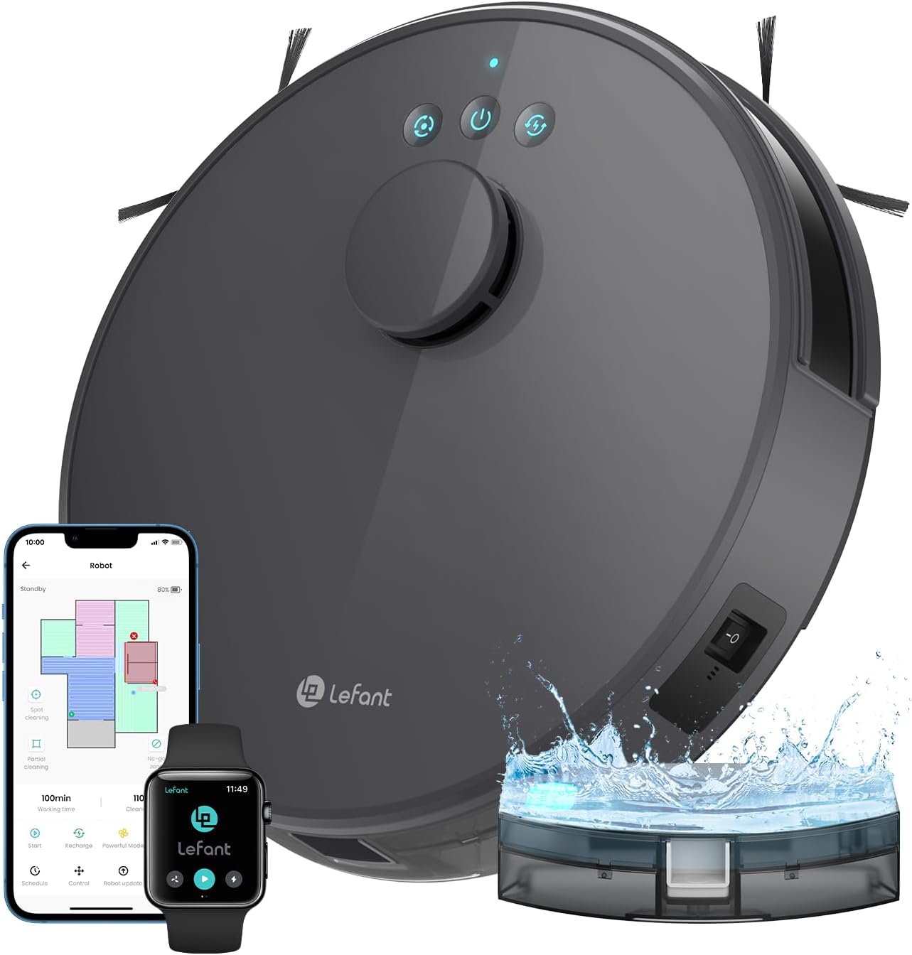 Lefant Robot aspirapolvere, Navigazione LDS, Zona Vietata, Alexa, M1 Lavapavimenti con Mappatura, 5500 Pa Potente Aspirazione, 200 min, Grigio