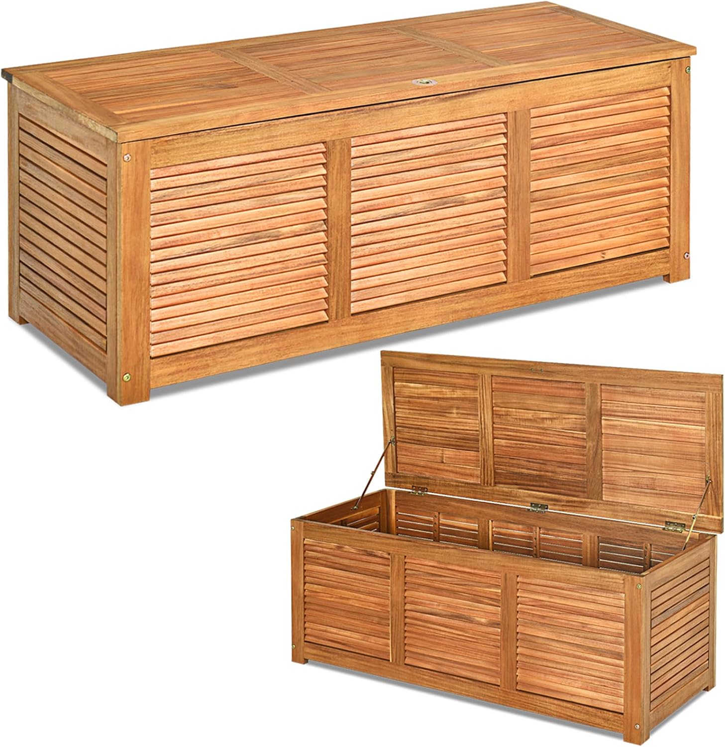 COSTWAY Cassapanche e bauli, Panca Contenitore per Interni e Esterni, Cassapanca Contenitore in Legno di Acacia con Coperchio e Maniglia