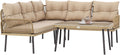 Outsunny Set mobili da giardino, Poltrona Angolare, Naturale, Beige, Salotto da Esterno con 2 Divano a 2 Posti, Struttura in Acciaio