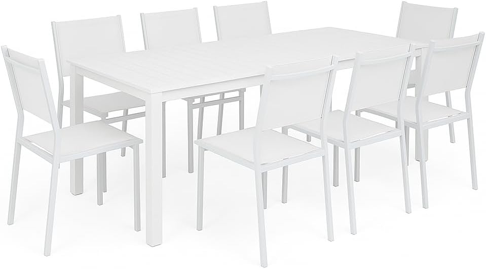 Tavoli standard, Totò Piccinni, Tavolo LINOSA Allungabile in alluminio rettangolare ideale per giardino con piano a doghe dal design moderno (Bianco