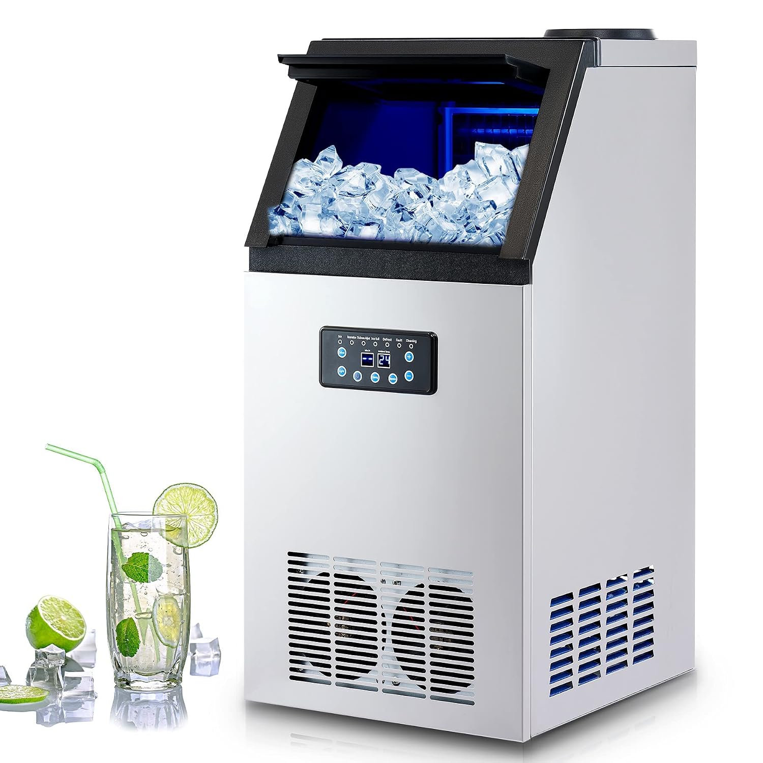 CREWORKS Macchine per cubetti di ghiaccio, Caffetteria (36 PCS), Ufficio, Ristorante, Bar, Macchina per Cubetti di Ghiaccio Commerciale 59 kg