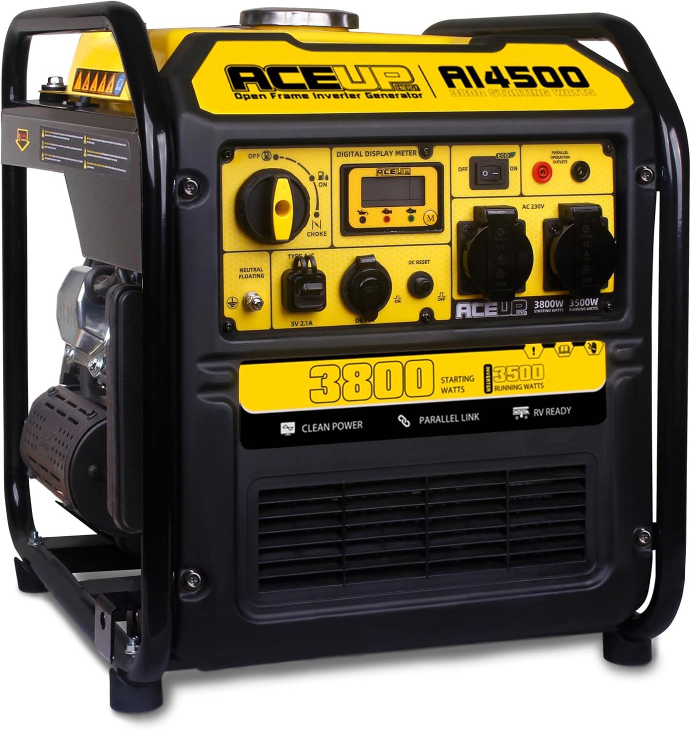 Generatore, Aceup Energy, 3800 Watt di Corrente Inverter a Benzina con 2 prese 230 V 4 tempi