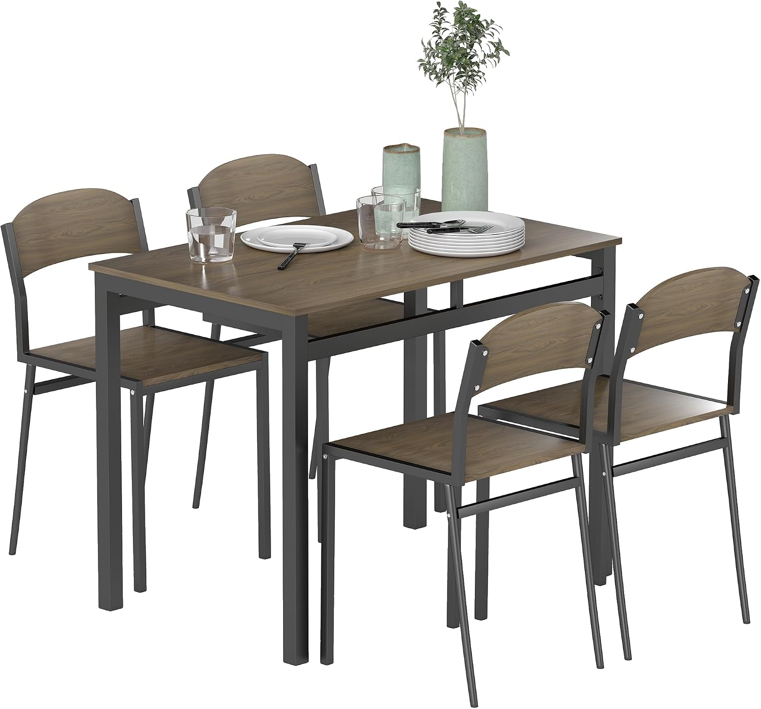 Set sala da pranzo, tavolo da cucina rettangolare con 4 sedie, per piccoli spazi, stile moderno, telaio metallico, soggiorno, HOMCOM
