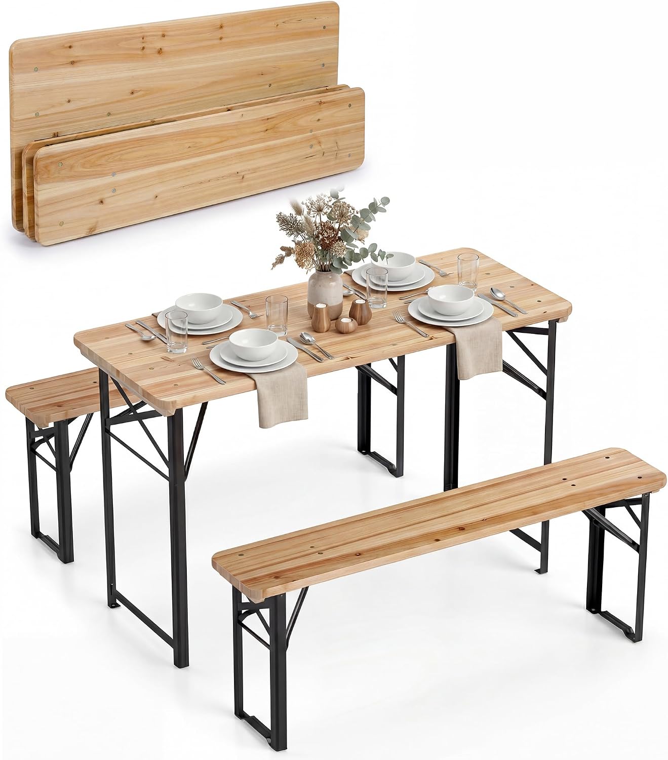 KOMFOTTEU Set da pranzo, Gambe in Metallo Resistenti, Picnic e Incontri all'Aperto, 118 x 50 x 75 cm