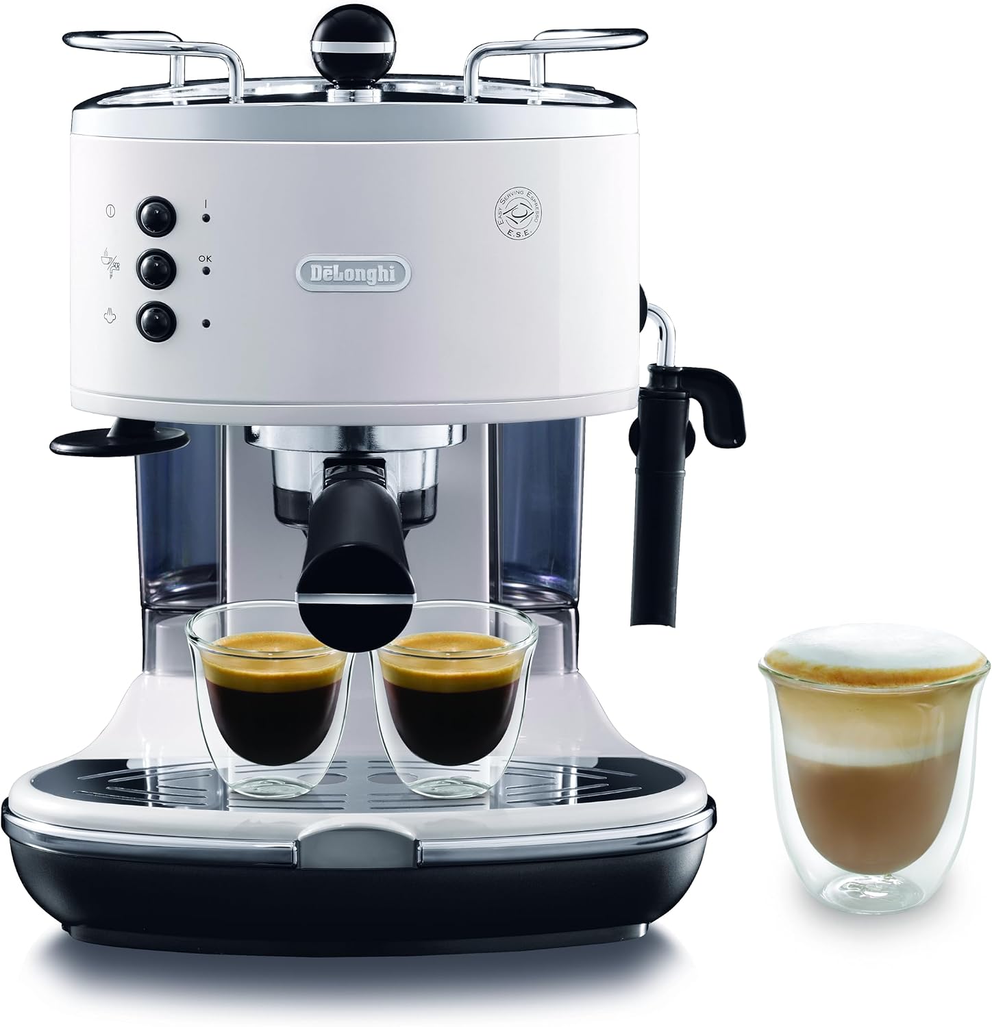 Macchina da caffè, Bianco, ICONA.W Espresso Manuale e Cappuccino, in Polvere e Cialde E.S.E., Spegnimento Automatico, Scaldatazze, De'Longhi ECO311