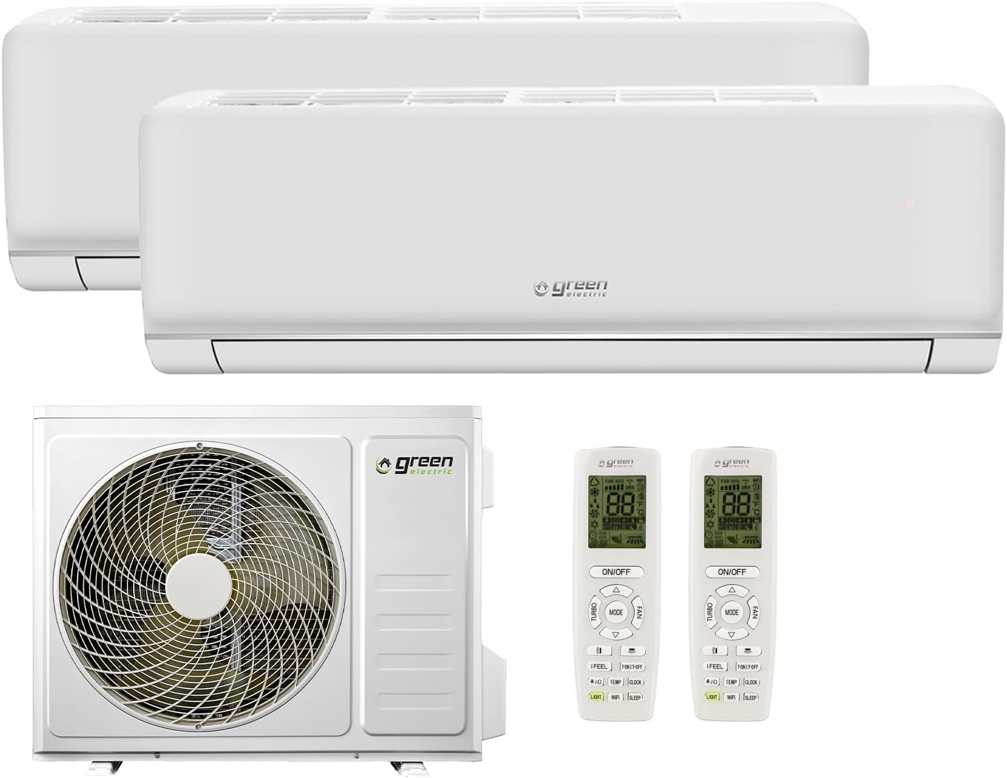 Climatizzatore split, Plus Condizionatore Climatizzatore Dual Split 9000 + 9000 BTU, Due Unità Interne e 1 Unità Esterna, Wi-Fi, GREEN ELECTRIC R32