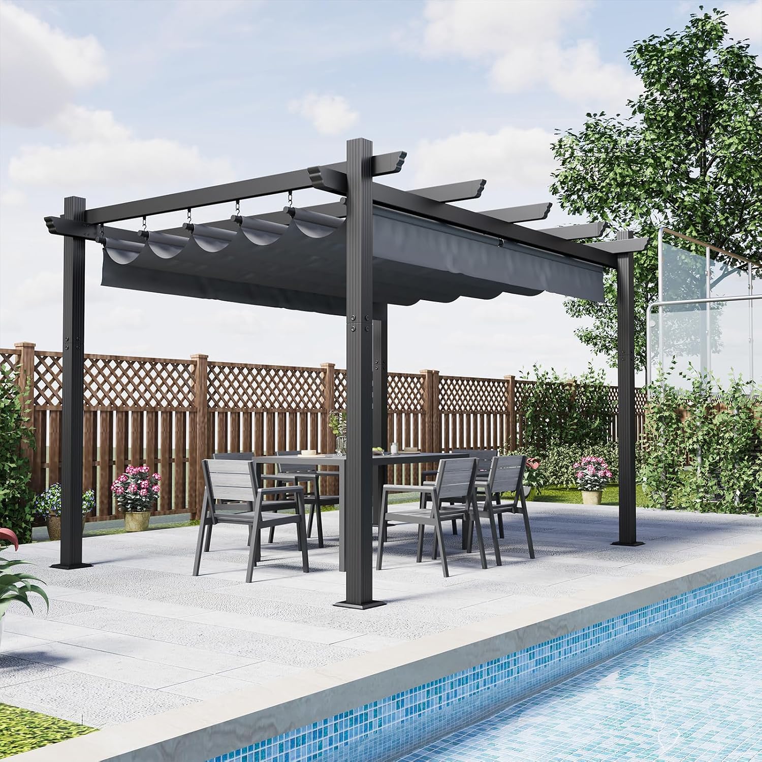 Devoko UV50 Gazebo, Pergola 3x4, Esterno Resistente, Pergolato da Giardino +, Pergola Bioclimatica per Arredo Giardino Terrazzo, Nero