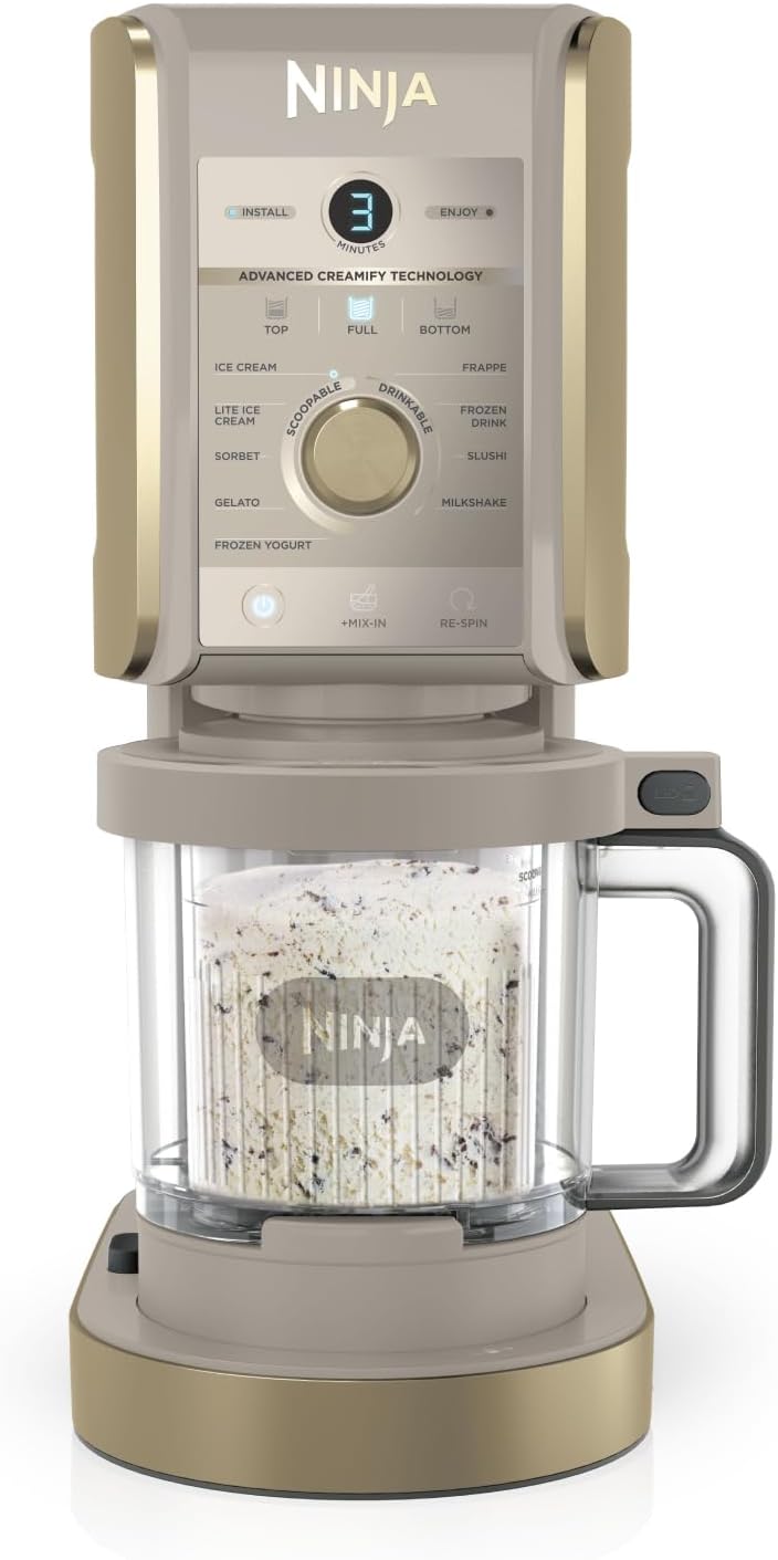Macchine del gelato, CREAMi Deluxe Gelatiera con 2 Vasetti, 10 Funzioni, Produce Gelato, Sorbetti, Yogurt, Frullati, Pietra Oro, Ninja NC502EUSTGD