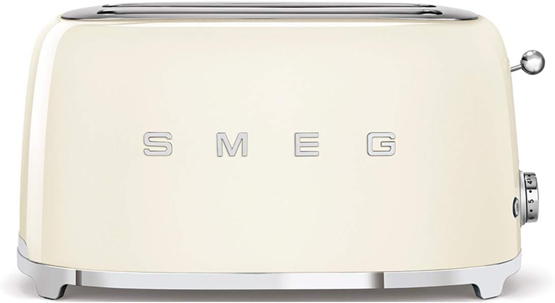 Smeg TSF02CREU Tostapane, Scongelamento e Bagel, Funzione Riscaldamento, Espulsione Automatica del Pane, Cassetto Raccoglibriciole, Panna, 2x4