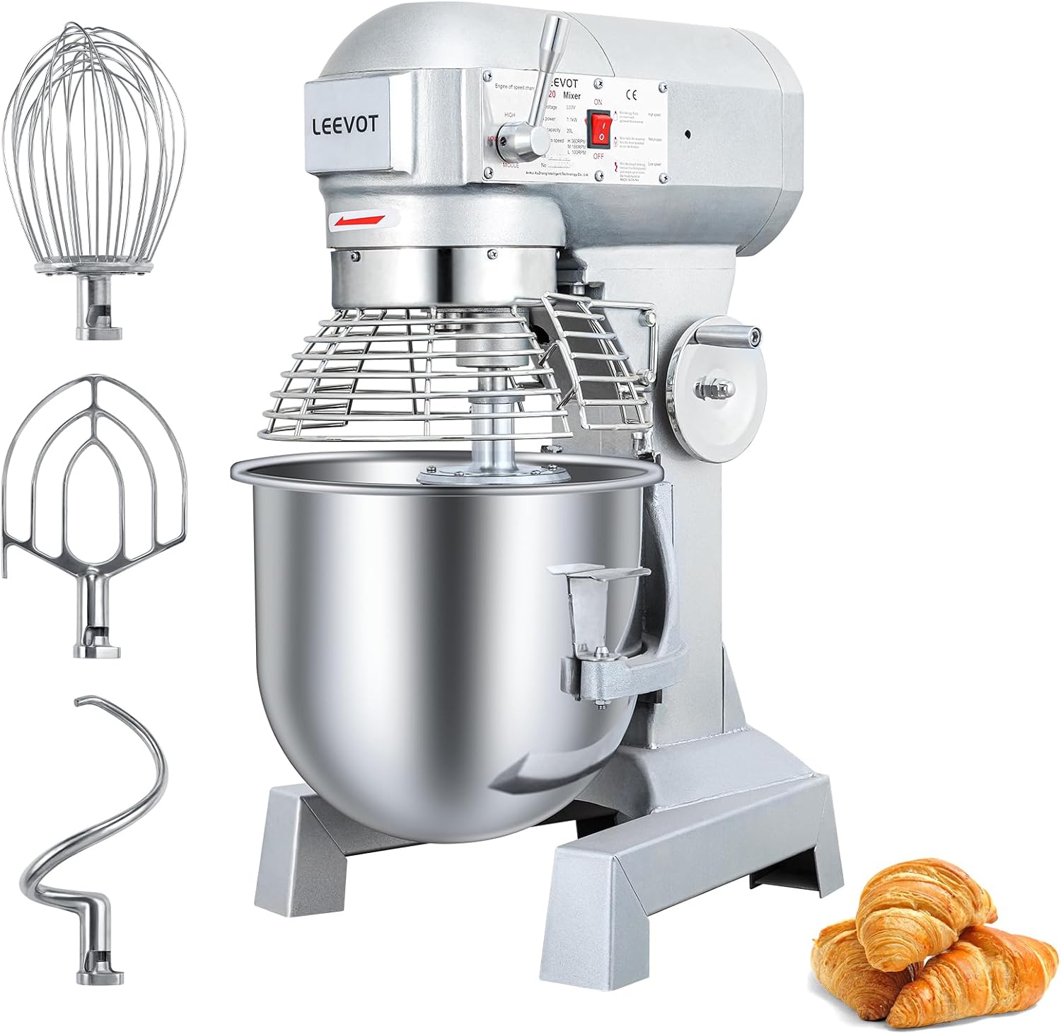 Impastatrici, 360RPM, Impastatrice planetaria commerciale da 20 L, impastatrice commerciale regolabile a 3 velocità da 1100 W, LEEVOT